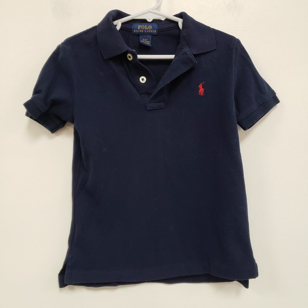 Polo‎ Ralph Lauren Toddler Polo Size 4T Navy Blue Short Sleeve 1/4 Button Cotton